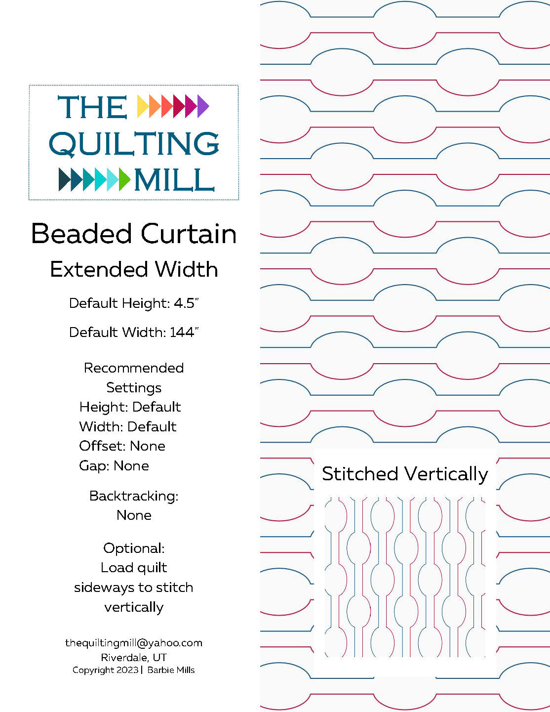 Beaded Curtain Back and Forth Quilting Pattern by Barbie Mills