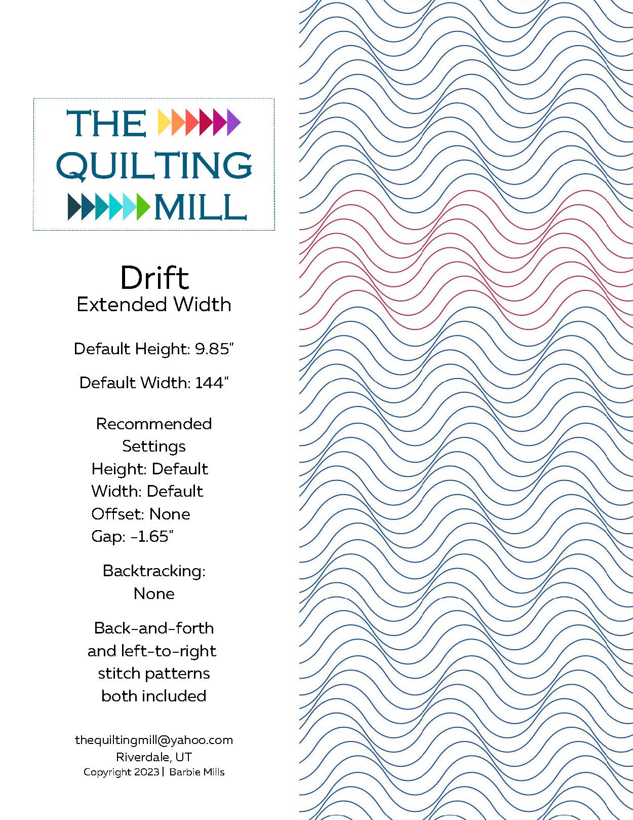 Drift Extended Width Quilting Pattern by Barbie Mills