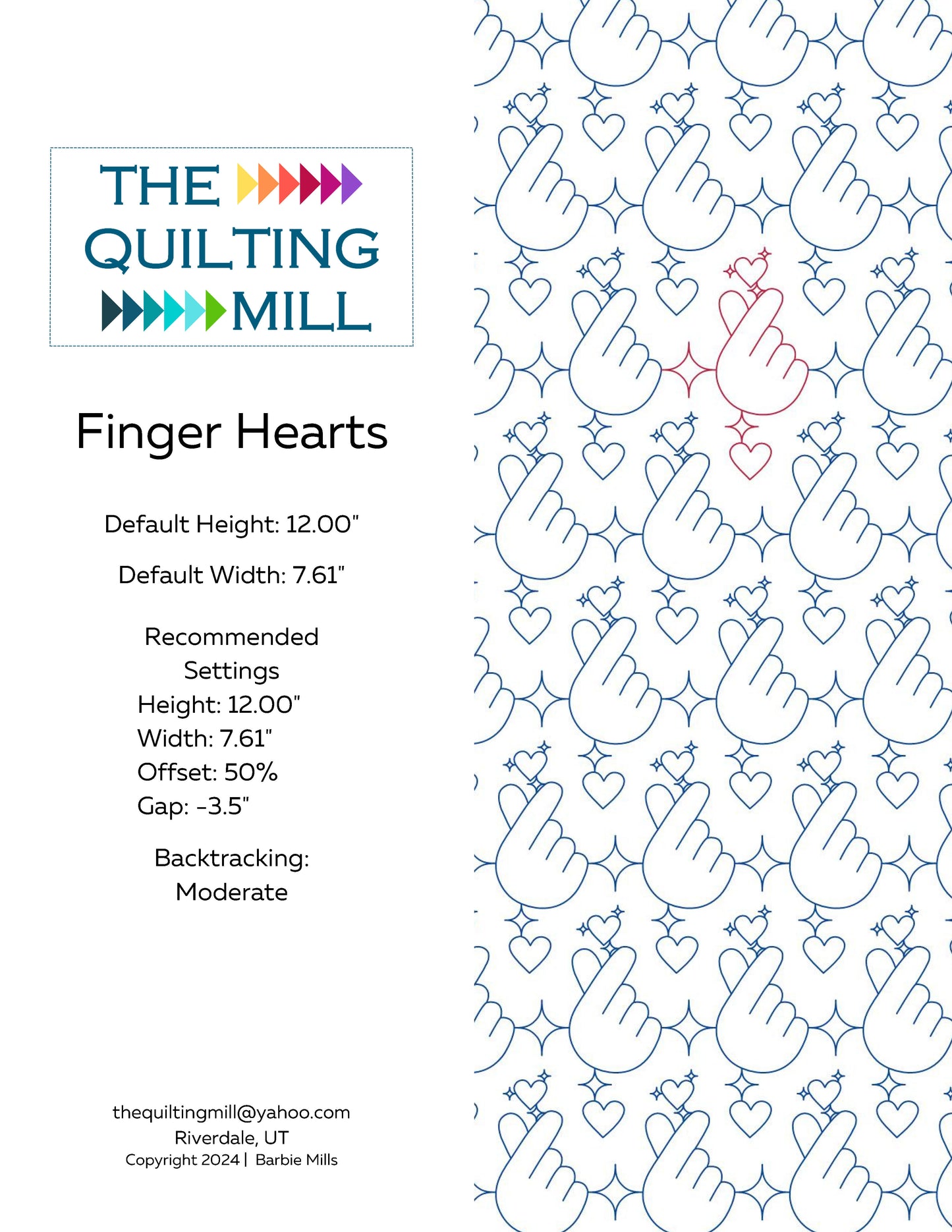 Finger Hearts Quilting Pattern by Barbie Mills