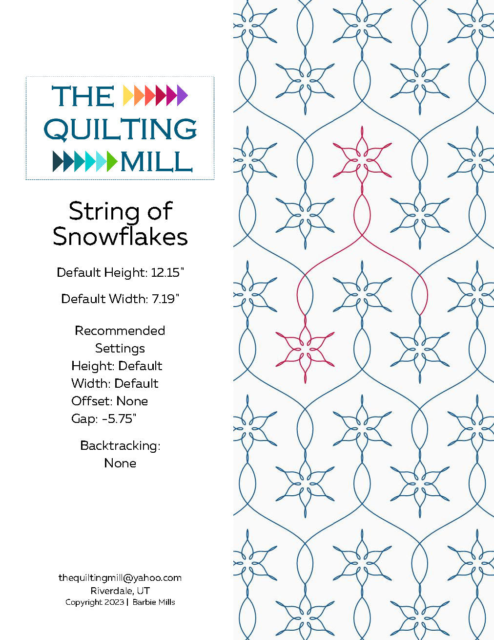 String of Snowflakes Quilting Pattern by Barbie Mills