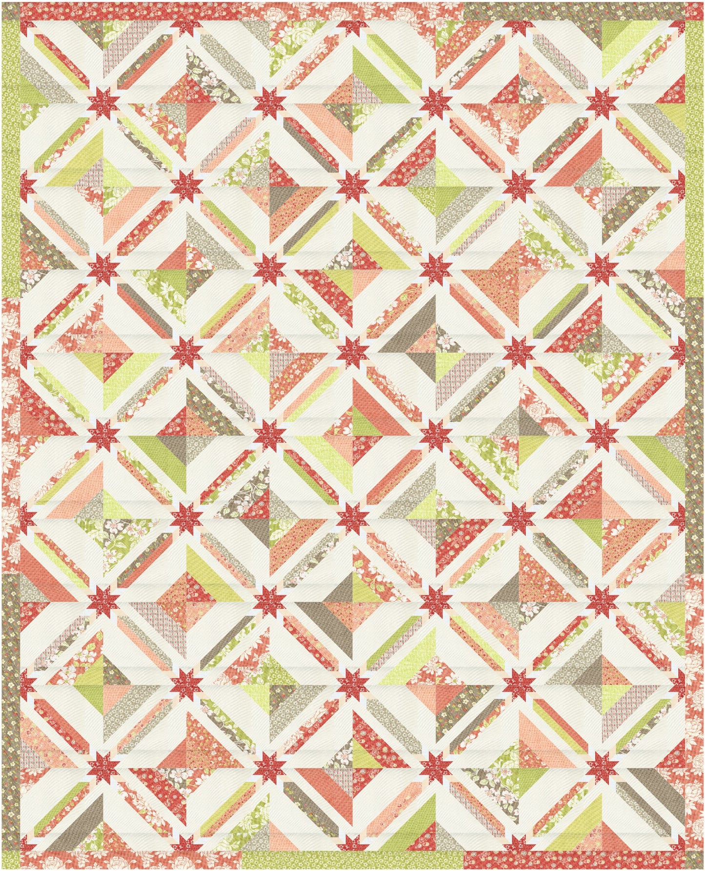 Strawberries and Rhubarb Spools and Stars Quilt Kit